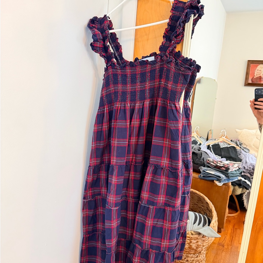 Hill House Navy and Red Plaid Smocked Sundress